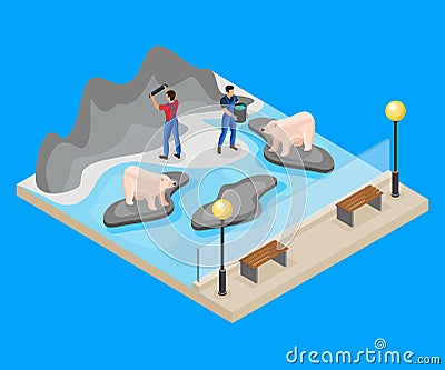 Isometric Workers In Zoo Concept Vector Illustration