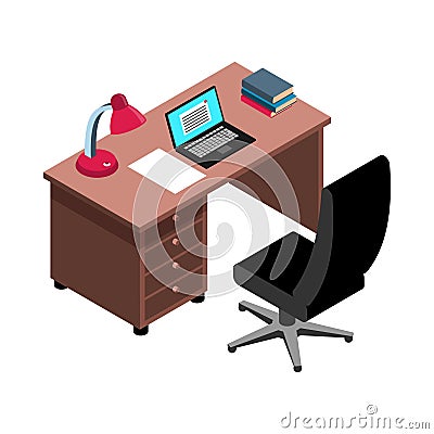 Isometric Working Table Composition Vector Illustration