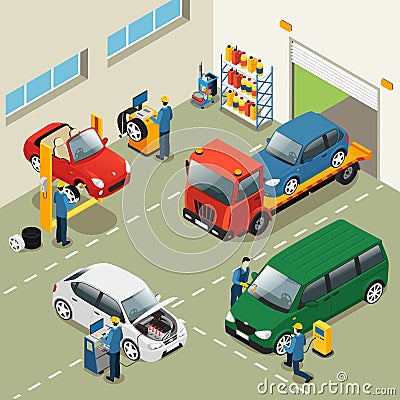 Isometric Workshop Concept Vector Illustration