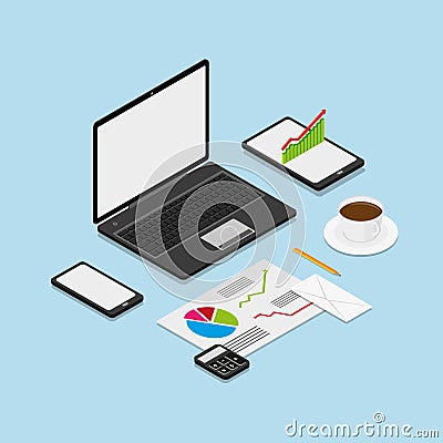 Isometric workspace concept Vector Illustration