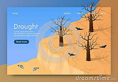 Isometric is Written Drought Landing Page 3d. Vector Illustration