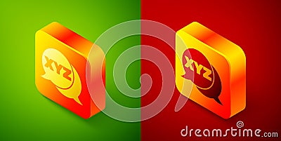 Isometric XYZ Coordinate system icon isolated on green and red background. XYZ axis for graph statistics display. Square Vector Illustration