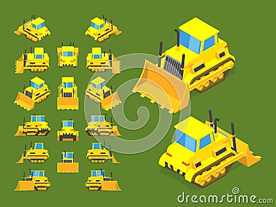 Isometric yellow bulldozer Vector Illustration