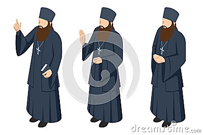 IsometricChristian priest in robes. Religion and its representatives isolated on white background. Religion and its Vector Illustration