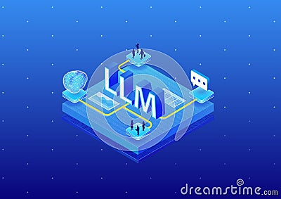 Large Language Model LLM concept Cartoon Illustration