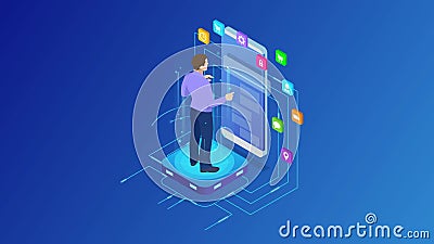 Isometrische programmeur die in een software werkt ontwikkelt bureau van een bedrijf Ontwikkeling van programmerings- en codering royalty-vrije illustratie Isometrische programmeur die in een software werkt ontwikkelt bureau van een bedrijf Ontwikkeling van programmerings- en codering royalty-vrije illustratie