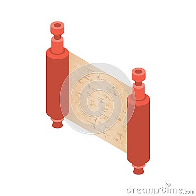 Isometruc scroll game icon. Scroll of paper on a white background in isometric style. Retro papyrus illustration vector Cartoon Illustration