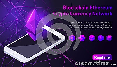 Isometry Blockchain Ethereum Crypto Currency Network, analysts and managers working on crypto start up. Isometric vector illustr Vector Illustration