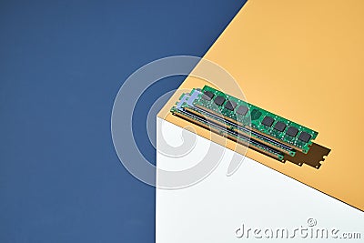 Isometry trendy cube concept. Computer memory module. Yellow and blue Stock Photo