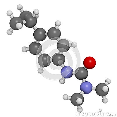 Isoproturon herbicide molecule. 3D rendering. Atoms are represented as spheres with conventional color coding: hydrogen (white), Stock Photo