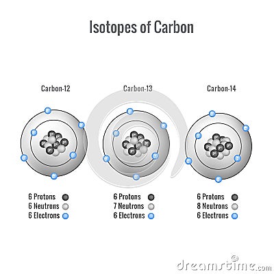 Isotopes of Carbon 3D vector illustration Vector Illustration