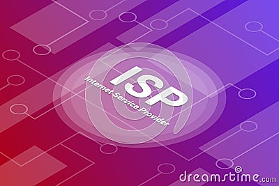 Isp internet service provider concept words isometric 3d word text concept with some related text and dot connected - vector Cartoon Illustration