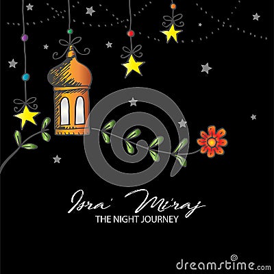 Isra` mi`raj illustration. Isra` mi`raj is the holly history of moslem about mohammad prohet in night journey. Cartoon Illustration