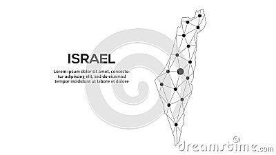 Israel communication network map. Vector image of a low poly global map with city lights. Map in the form of lines and dots Vector Illustration