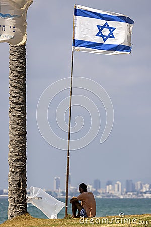 Israel flag wave on blue sky Editorial Stock Photo