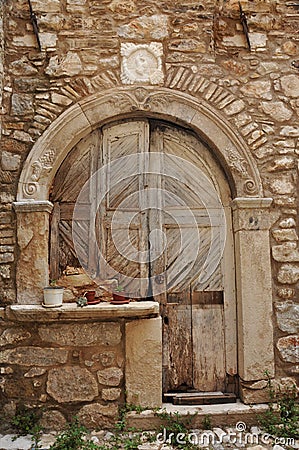 In israel gri old craftmanship door and cat Stock Photo