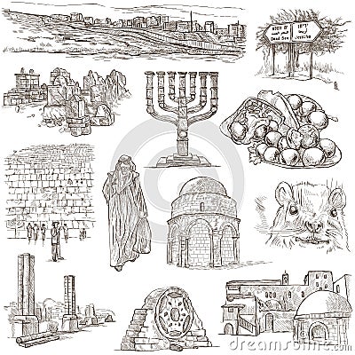 Israel - An hand drawn collection. Full sized freehands. Cartoon Illustration