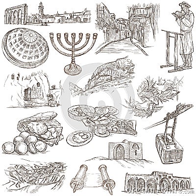 Israel - An hand drawn collection. Full sized freehands. Cartoon Illustration