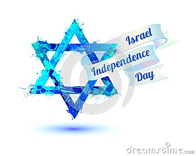 Israel independence day. David star of splash paint Vector Illustration