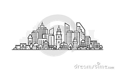 Israel, Jerusalem architecture line skyline illustration. Linear vector cityscape with famous landmarks, city sights Vector Illustration