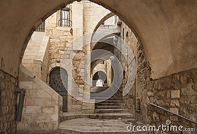 Old city hidden alleway in Jerusalem jewish quarter Stock Photo