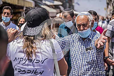 Israel, Jerusalem, 25.07.2020. A single picket or rally or strike against the Israeli prime minister in central Jerusalem near the Editorial Stock Photo