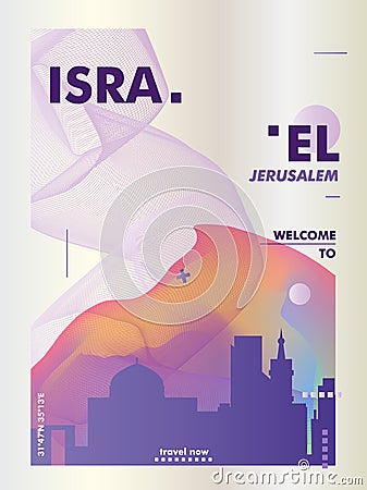 Israel Jerusalem Tel Aviv skyline city gradient vector poster Vector Illustration