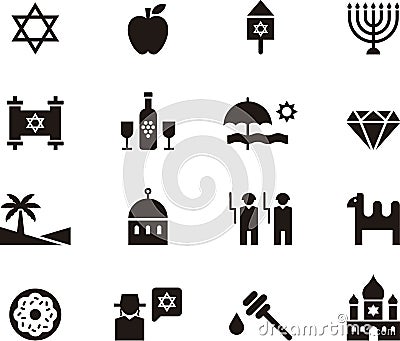 Israel and Judaism icon set Vector Illustration