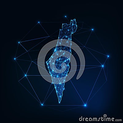 Israel map outline with stars and lines abstract framework. Communication, connection concept Cartoon Illustration
