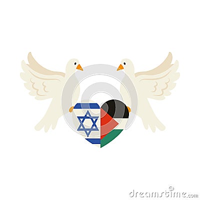 israel and palestine flags with doves Vector Illustration