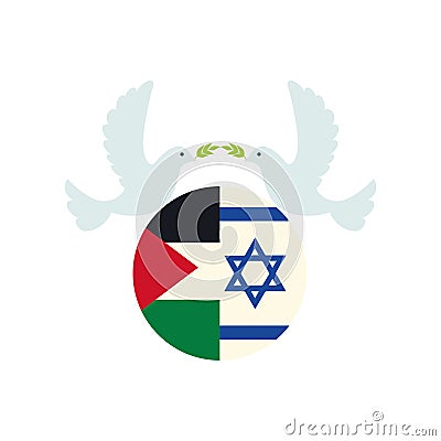 israel and palestine flags with peace doves Vector Illustration