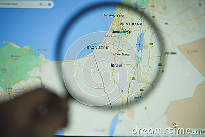 Israel and and Palestine on Google maps Editorial Stock Photo