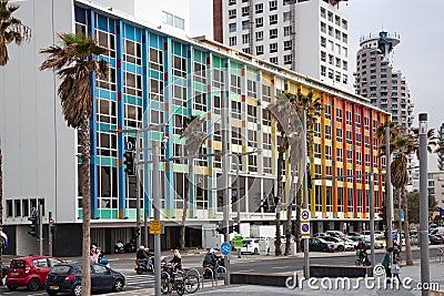Rainbow building on the Gordon promenade in Tel Aviv Editorial Stock Photo