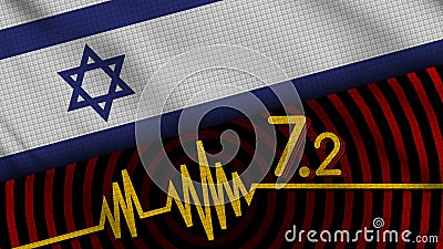 Israel Wavy Fabric Flag, 7.2 Earthquake, Breaking News, Disaster Concept Stock Photo