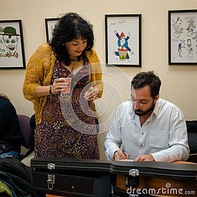 Israeli actors at a backstage of Yiddish Fest Editorial Stock Photo