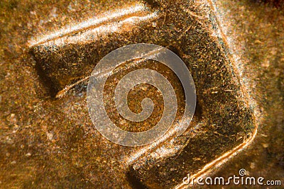 Israeli 10 Agorot coin under the microscope Stock Photo