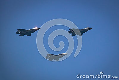 â€Israel`s 73rd independence day - IAF flyover - F35 Stock Photo