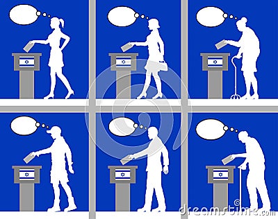 Israeli citizens voting for election in Israel with thought bubble Vector Illustration
