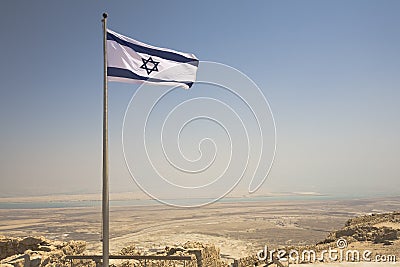 Israeli flag flying over Masada Stock Photo