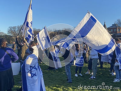 Israeli Flags in the Breeze at the Protest Editorial Stock Photo