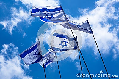 Israeli Flags Stock Photo