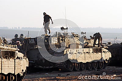 Israeli tanks near Gaza strip Editorial Stock Photo