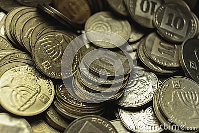 Coins Israeli in ten agorot. Stock Photo