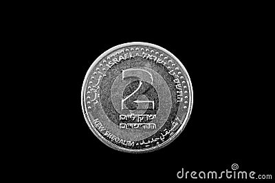 Israeli Two Shekel Coin Isolated On Black Stock Photo