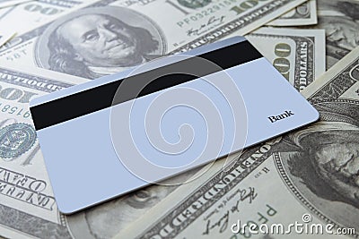 Dollar notes and bank card Exchange rate concepts Stock Photo