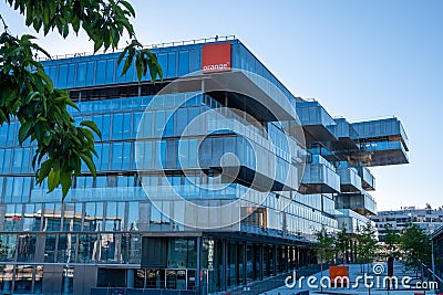 Exterior view of the headquarters of Orange, a French telecommunications company, Issy-les-Moulineaux, France Editorial Stock Photo