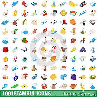 100 istambul icons set, isometric 3d style Vector Illustration