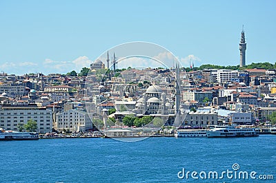 Istanbul aerial view to city, Blue Mosque and Hagia Sophia Mosque Editorial Stock Photo