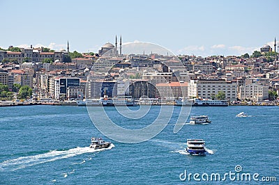 Istanbul aerial view to city, Blue Mosque and Hagia Sophia Mosque Editorial Stock Photo