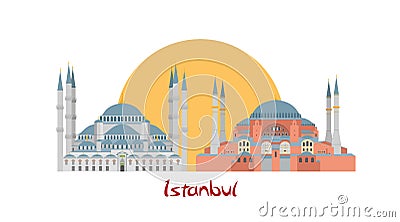 Istanbul banner illustration with Blue Mosque and Hagia Sophia Vector Illustration